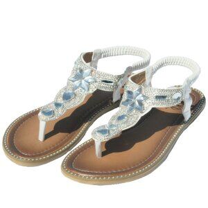 Women's Rhinestone Upper Sandals White 8